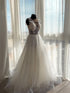 Sleeveless floral pearl wedding dress Bridal gown deep neckline